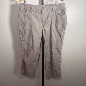 Eddie Bauer Womens Gray Cotton Cargo Capri Pants Size 16 Utility Crop Outdoor
